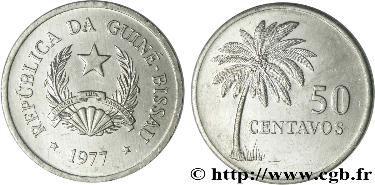 GUINÉE BISSAU 50 Centavos emblème / cocotier 1977  SPL 