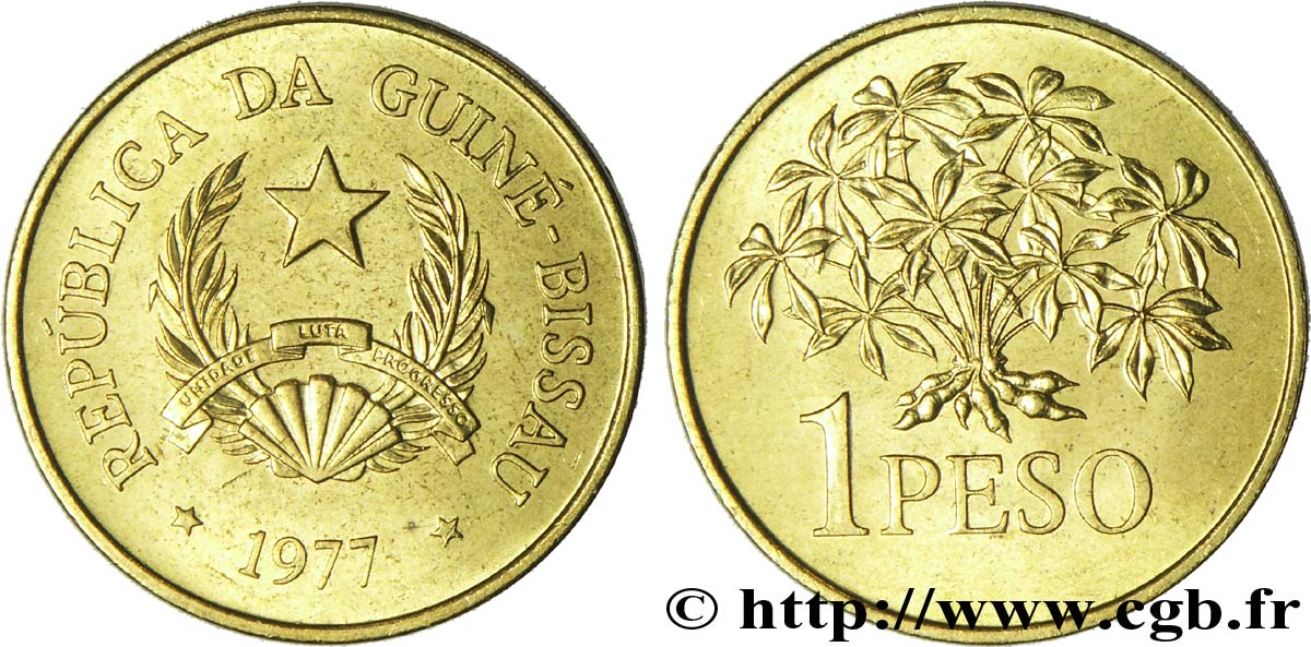 GUINÉE BISSAU 1 Peso emblème / cocotier 1977  SPL 