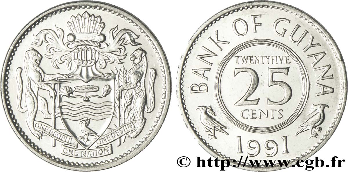 GUYANA 25 Cents armes du Guyana 1991  SPL 