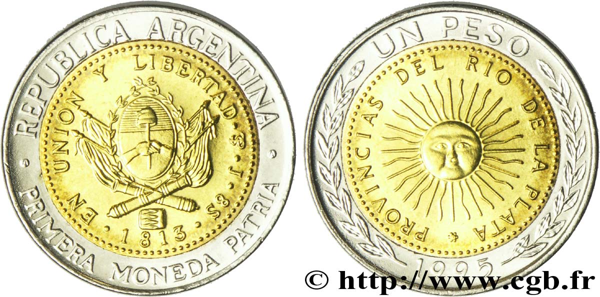 ARGENTINIEN 1 Peso emblème / soleil frappe médaille 1995 Corée du Sud fST 