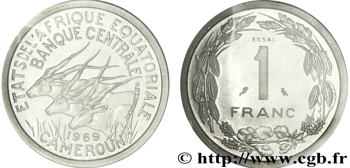 ÉTATS DE L AFRIQUE ÉQUATORIALE Essai de 1 Franc antilopes 1969  FDC 