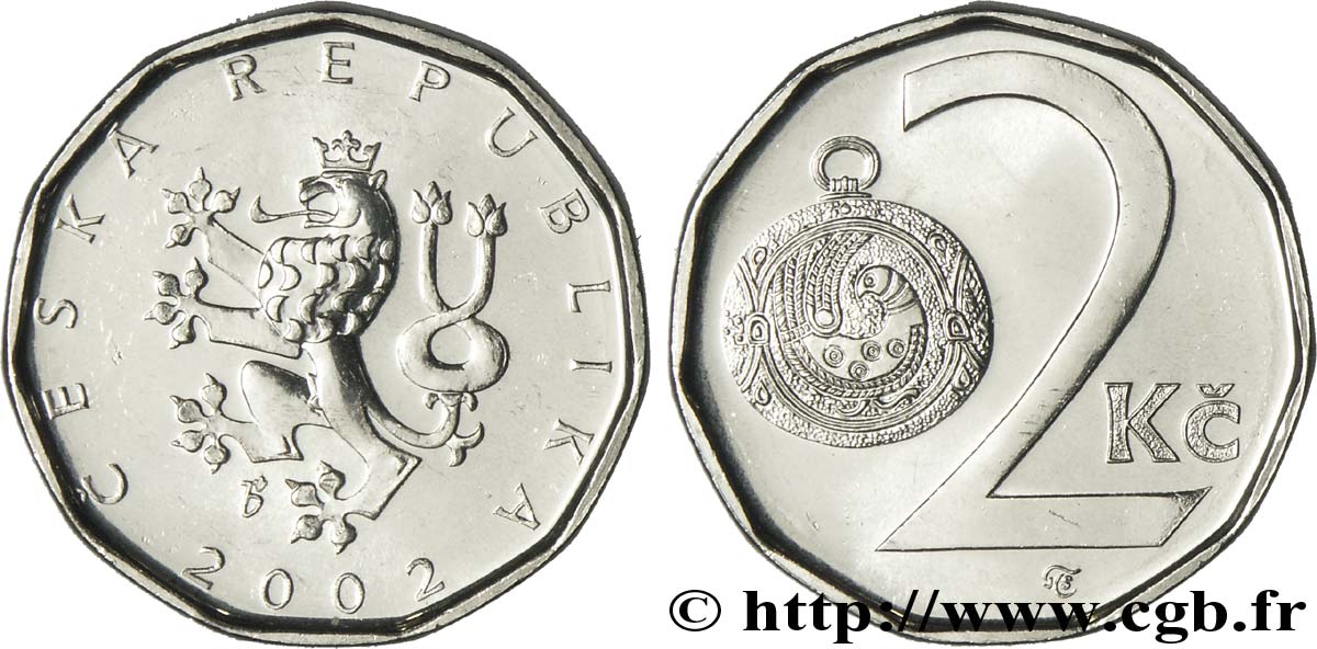 REPúBLICA CHECA 2 Korun lion tchèque bouton-bijou moravien 2002 Jablonec nad Nisou SC 