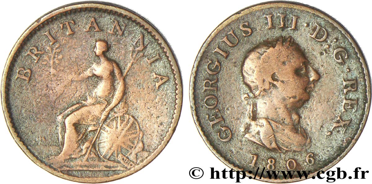 ROYAUME-UNI 1 Farthing Georges III tête laurée / Britannia 1806  B+ 