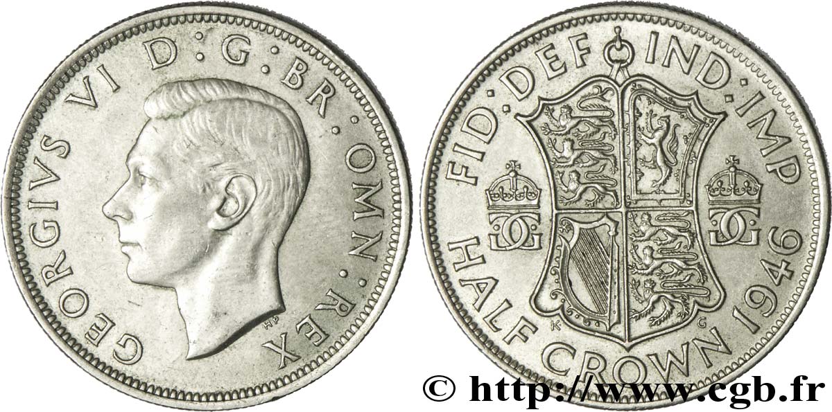 ROYAUME-UNI 1/2 Crown Georges VI / blason 1946  TTB+ 