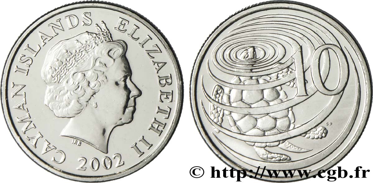 ISOLE CAYMAN 10 Cents Elisabeth II / tortue 2002 Cardiff, British Royal Mint MS 