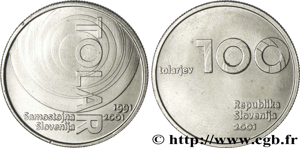 SLOVÉNIE 100 Tolarjev 10e anniversaire de la Slovénie et du Tolar 2001  SPL 