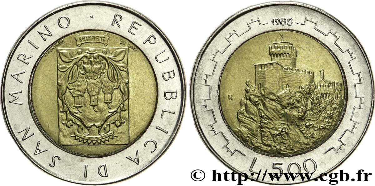 SAINT-MARIN 500 Lire Fortifications 1988 Rome - R SUP 