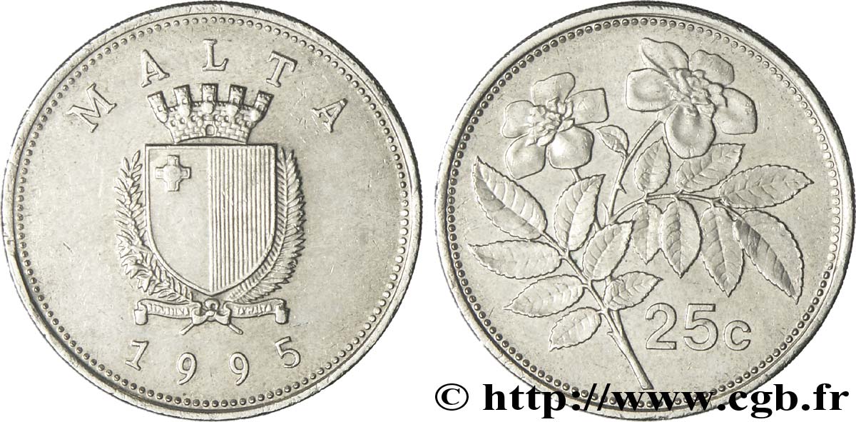 MALTE 25 Cents emblème / fleur 1995  SUP 