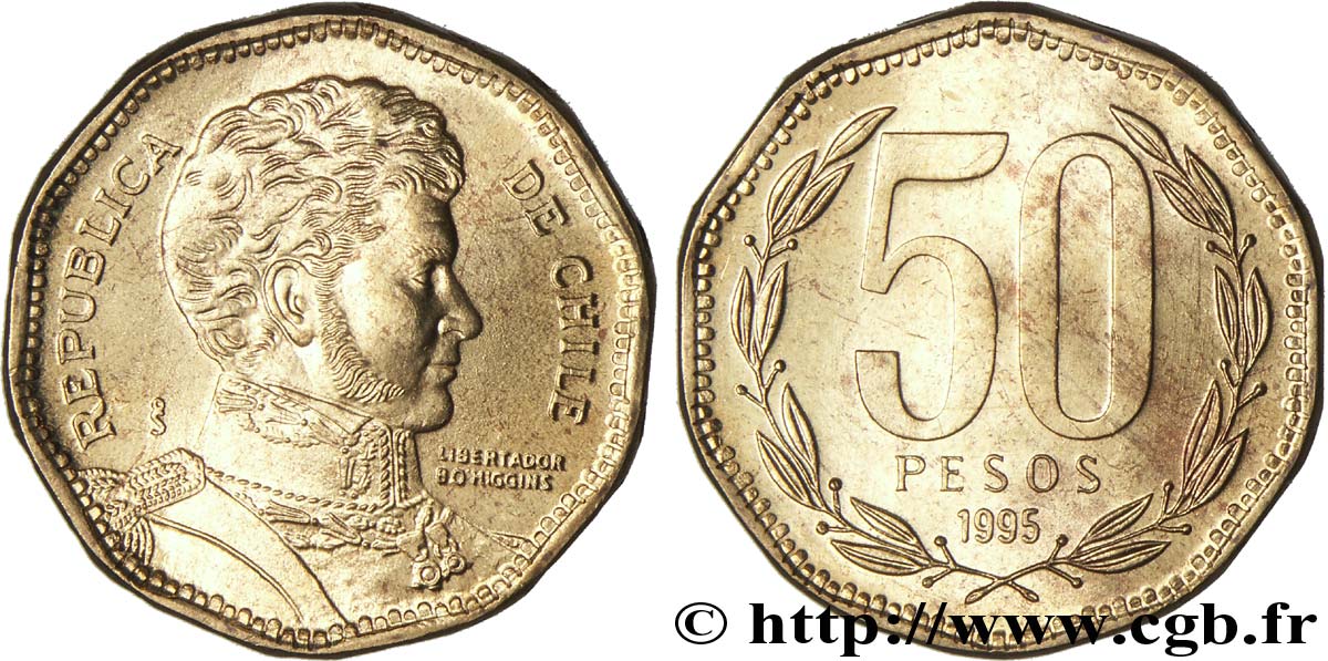 CHILI 50 Pesos Bernardo O’Higgins 1995 Santiago - S° SPL 