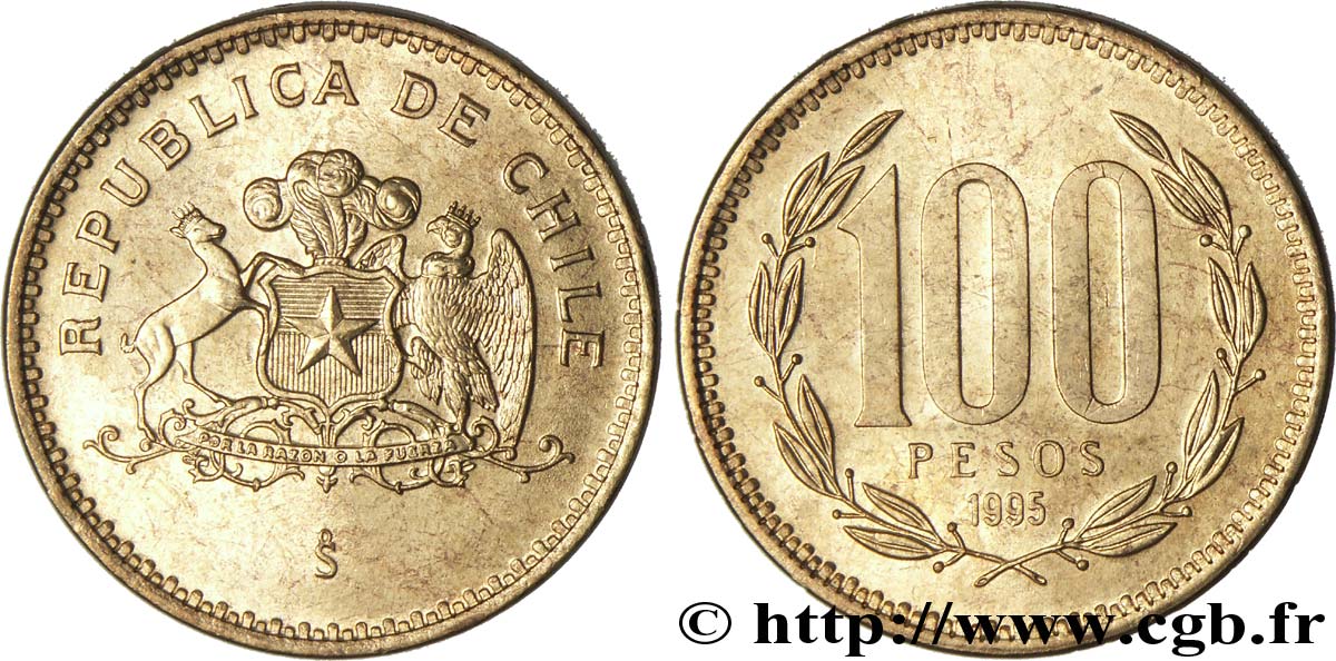 CHILI 100 Pesos emblème 1995 Santiago - S° SPL 