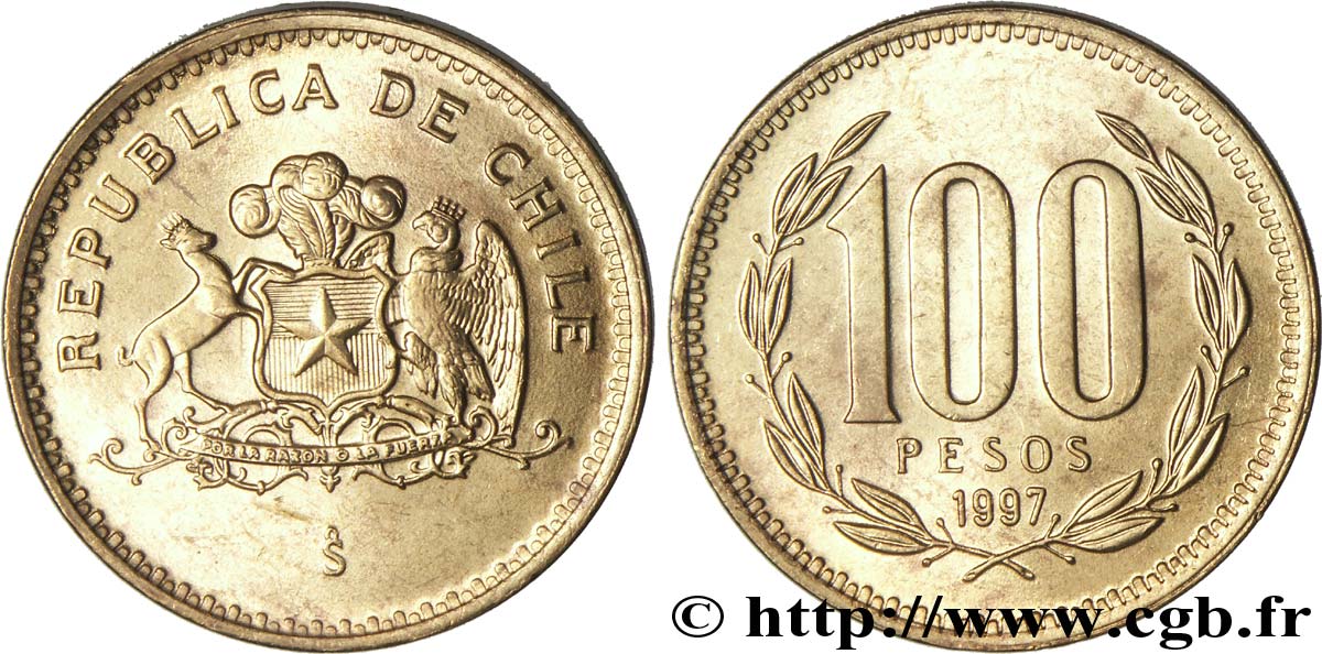 CHILI 100 Pesos emblème 1997 Santiago - S° SPL 