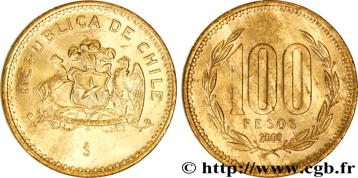 CHILI 100 Pesos emblème 2000 Santiago - S° SPL 
