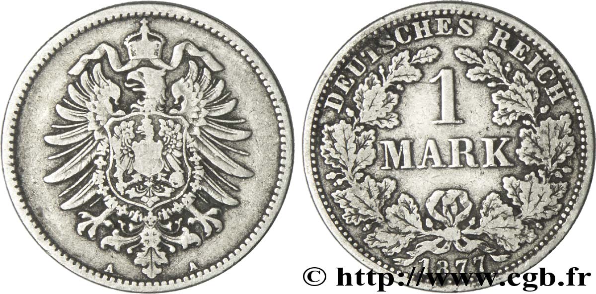 ALLEMAGNE 1 Mark Empire aigle impérial 1877 Berlin TB+ 