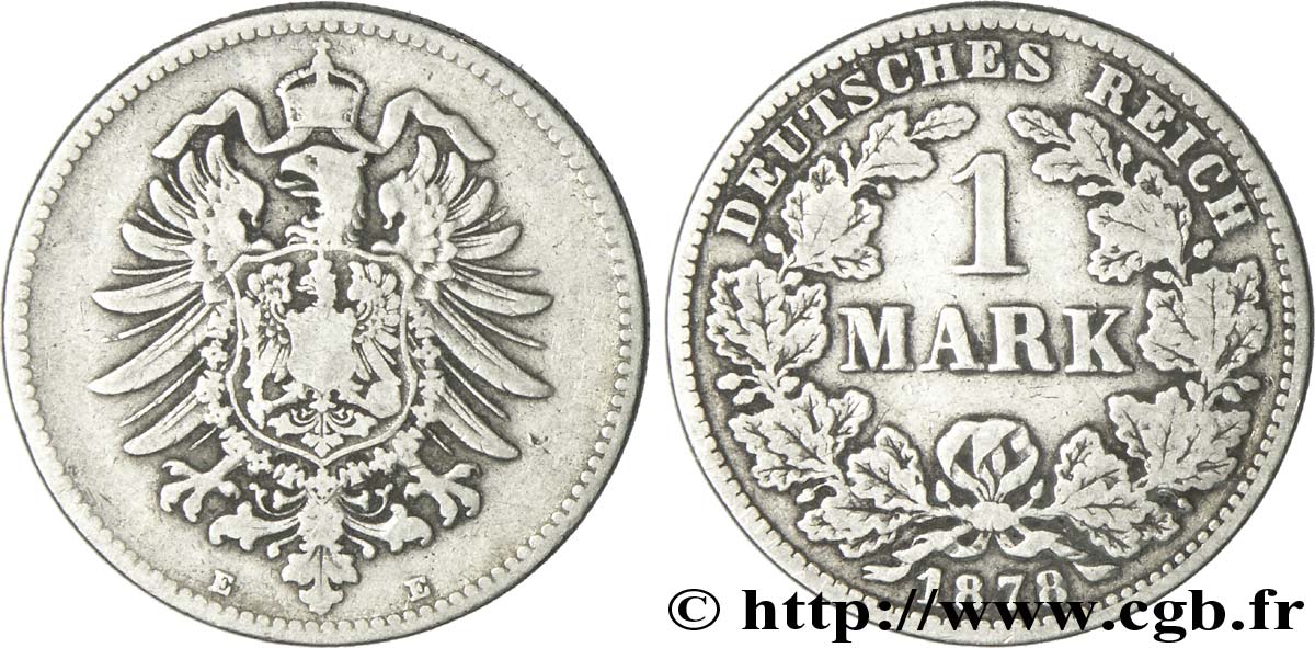 ALLEMAGNE 1 Mark Empire aigle impérial 1878 Dresde - E TB+ 