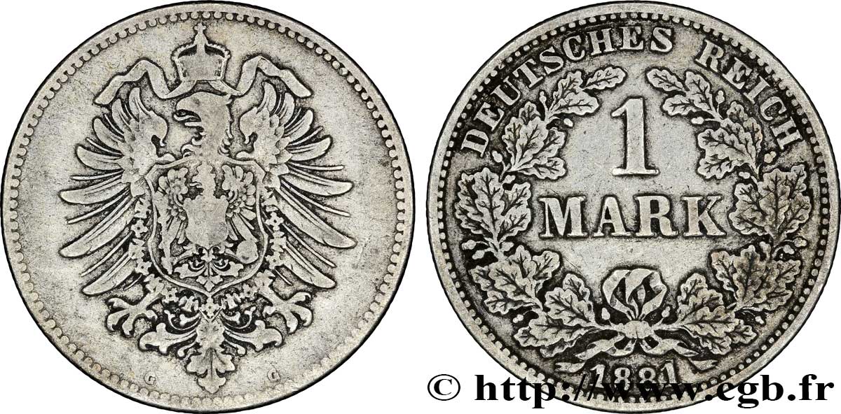 ALLEMAGNE 1 Mark Empire aigle impérial 1881 Karlsruhe - G TB+ 