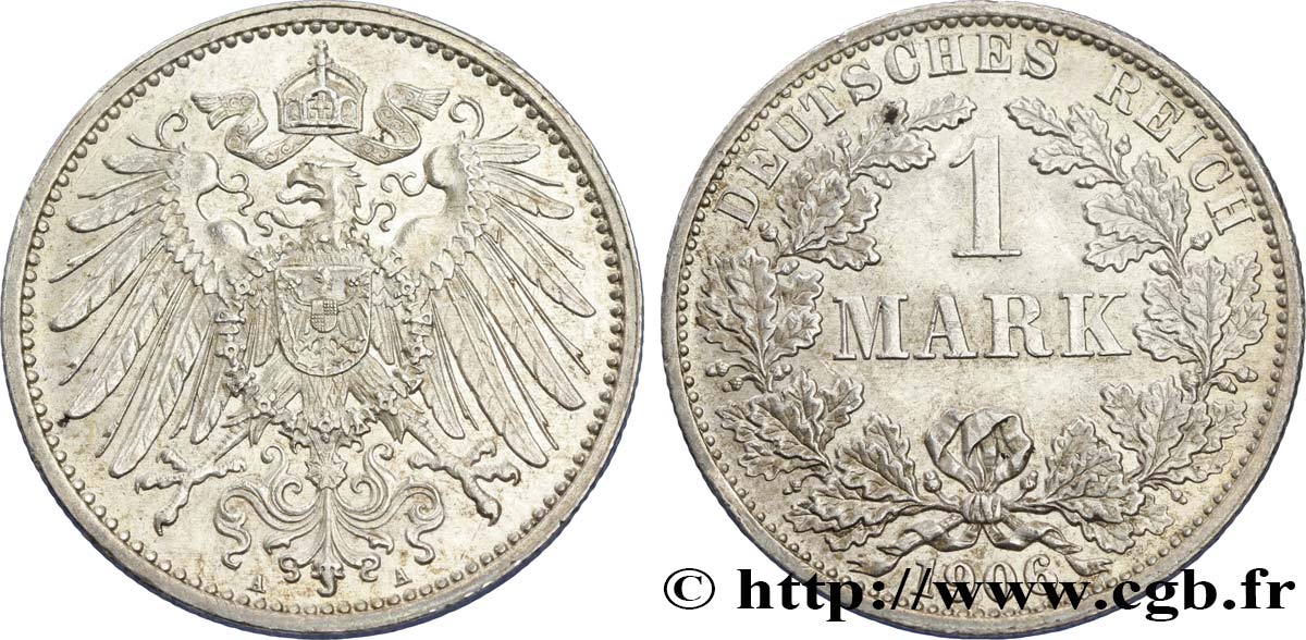 ALLEMAGNE 1 Mark Empire aigle impérial 2e type 1906 Berlin SUP 