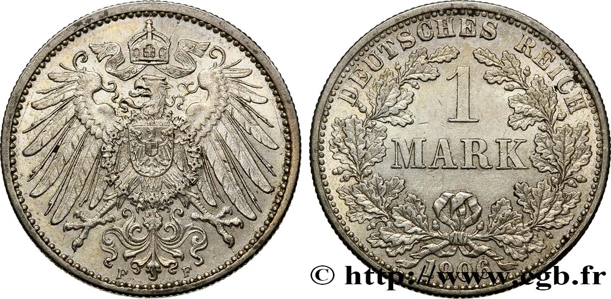 ALEMANIA 1 Mark Empire aigle impérial 2e type 1906 Stuttgart - F EBC 
