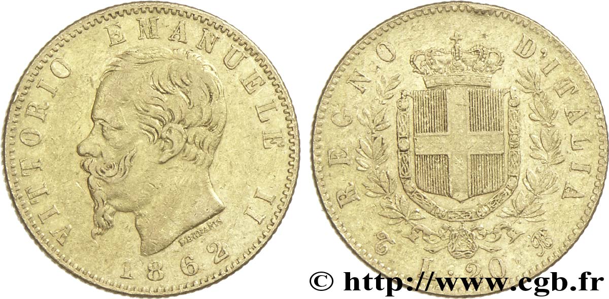 ITALIE 20 Lire Victor Emmanuel II  1862 Turin TTB+ 