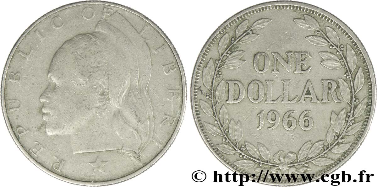 LIBERIA 1 Dollar femme avec coiffe 1966  TB+ 