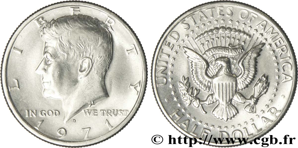 ÉTATS-UNIS D AMÉRIQUE 1/2 Dollar Kennedy /  manteau des armes du président 1971 Denver SPL 