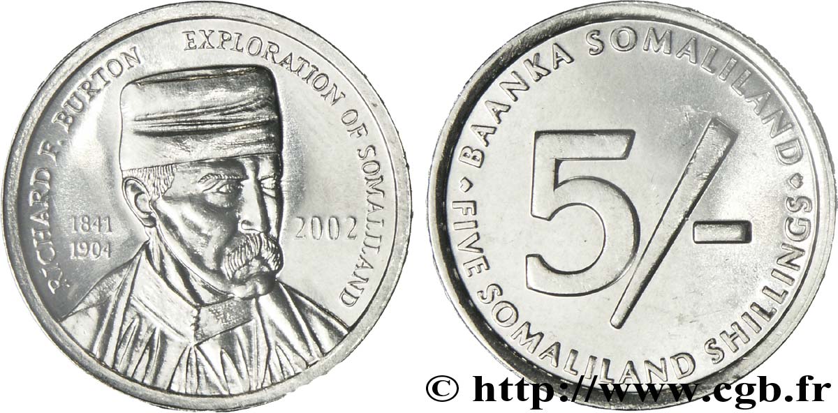 SOMALILAND 5 Shillings l’explorateur Sir Richard F. Burton 2002  SPL 