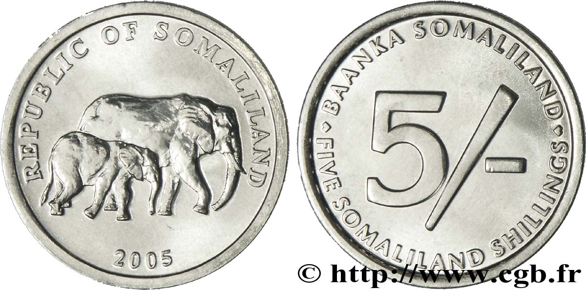SOMALILAND 5 Shillings éléphants 2005  SPL 