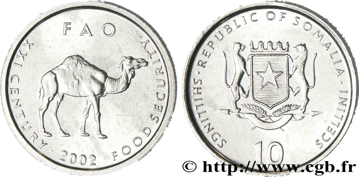 SOMALIE 10 Shillings - 10 Scellini type FAO emblème national / dromadaire 2002  SPL 