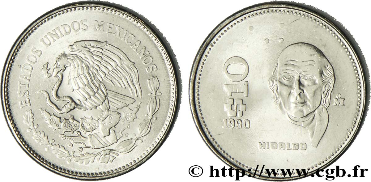 MEXIQUE 10 Pesos aigle mexicain / Miguel Hidalgo 1990 Mexico SPL 
