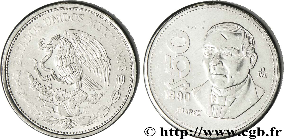 MEXIQUE 50 Pesos aigle mexicain / Benito Juarez 1990 Mexico SPL 