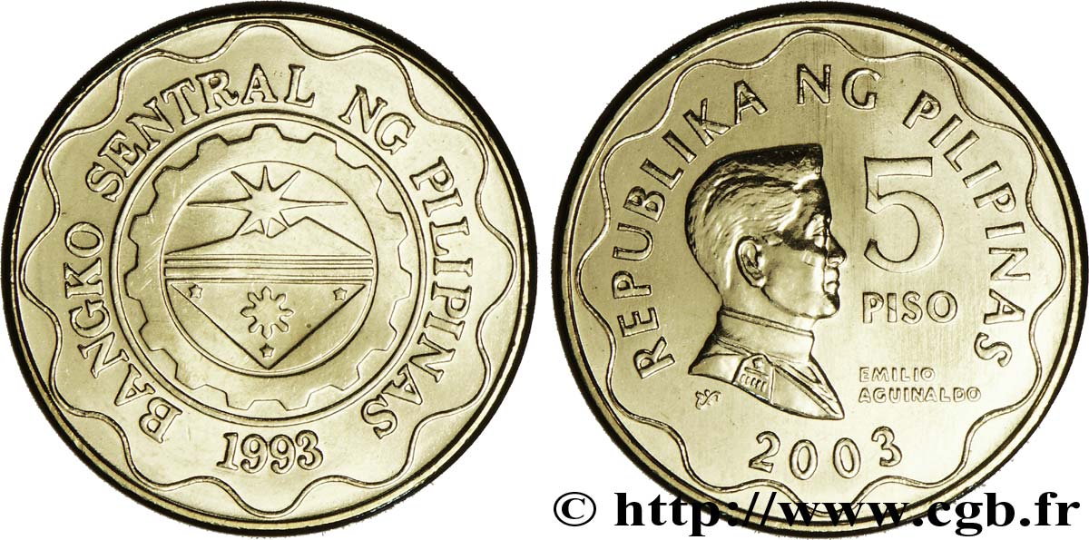PHILIPPINES 5 Pisos sceau de la Banque Centrale des Philippines / Emilio Aguinaldo 2003  SPL 