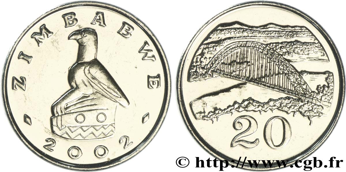 SIMBABWE 20 Cents emblème à l’aigle / pont Birchenough 2002  fST 