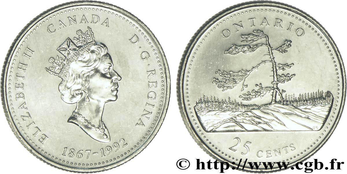 CANADA 25 Cents 125e anniversaire de la Confédération : Ontario 1992  MS 