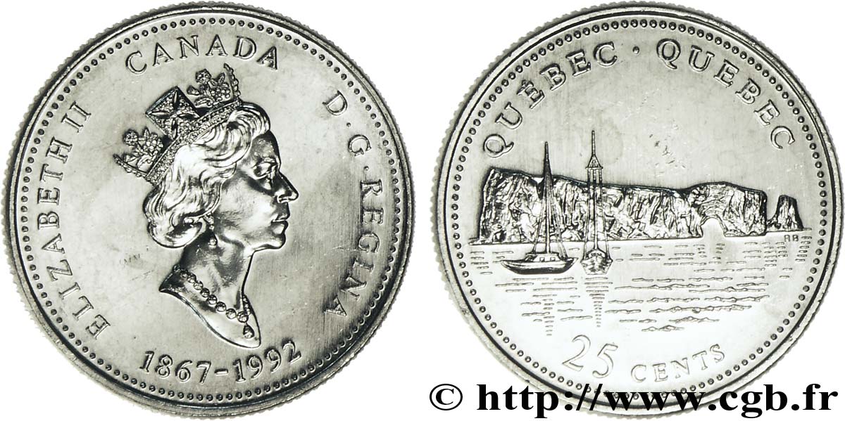 CANADA 25 Cents 125e anniversaire de la Confédération : Québec 1992  MS 