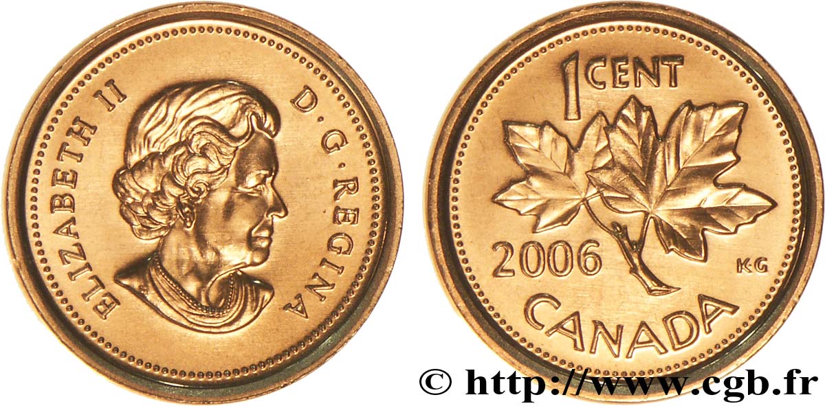CANADA 1 Cent  Elisabeth II (nouvelle effigie) / feuilles d’érable 2006  MS 