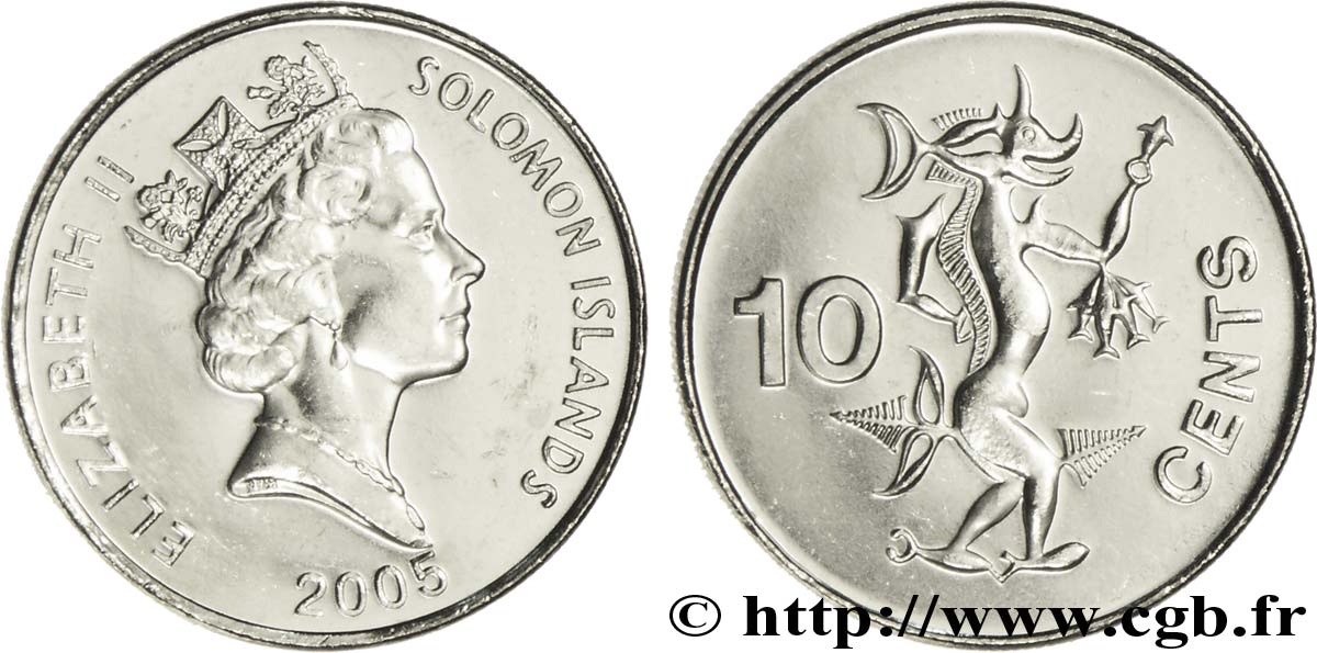 ÎLES SALOMON 10 Cents Elisabeth II / Ngorienu l’esprit des mers 2005  SPL 