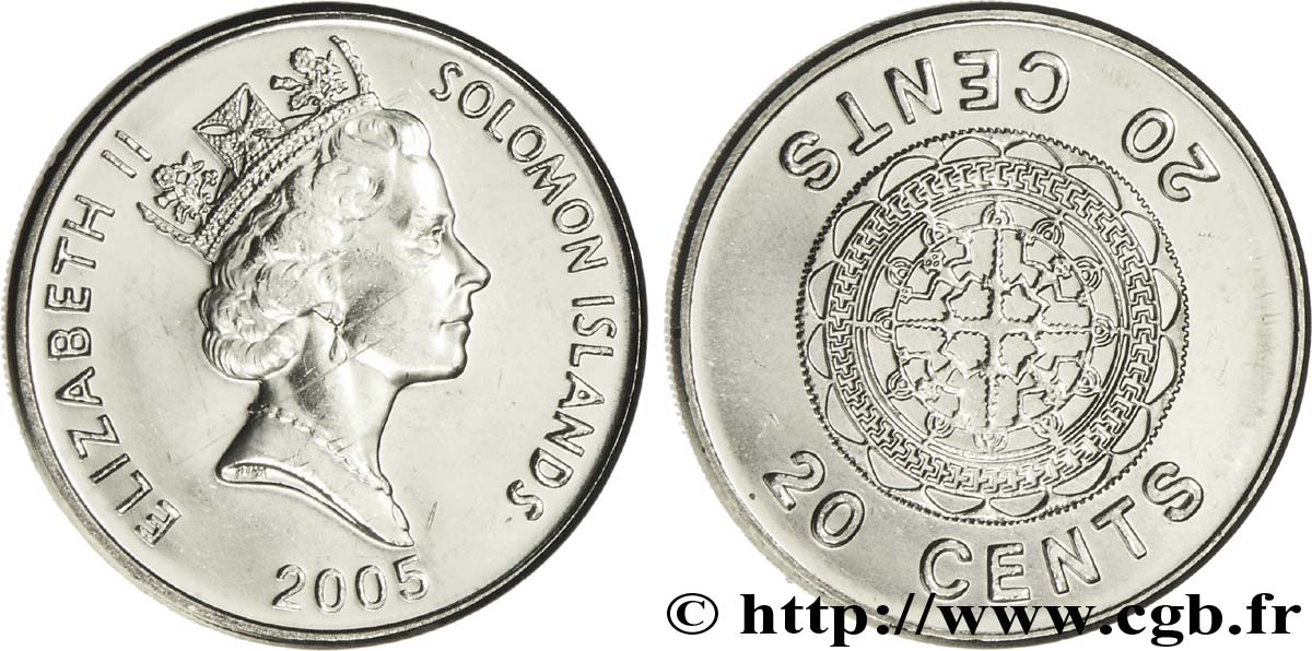 ÎLES SALOMON 20 Cents Elisabeth II / pendentif Malatai 2005  SPL 