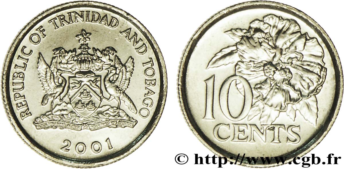 TRINIDAD et TOBAGO 10 Cents emblème / hibiscus 2001  SPL 