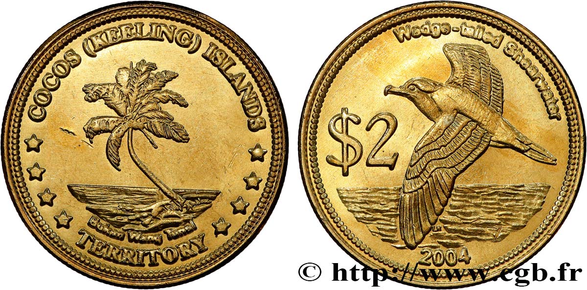 KEELING COCOS ISLANDS 2 Dollars Puffin fouquet (Puffinus pacificus)  2004  MS 