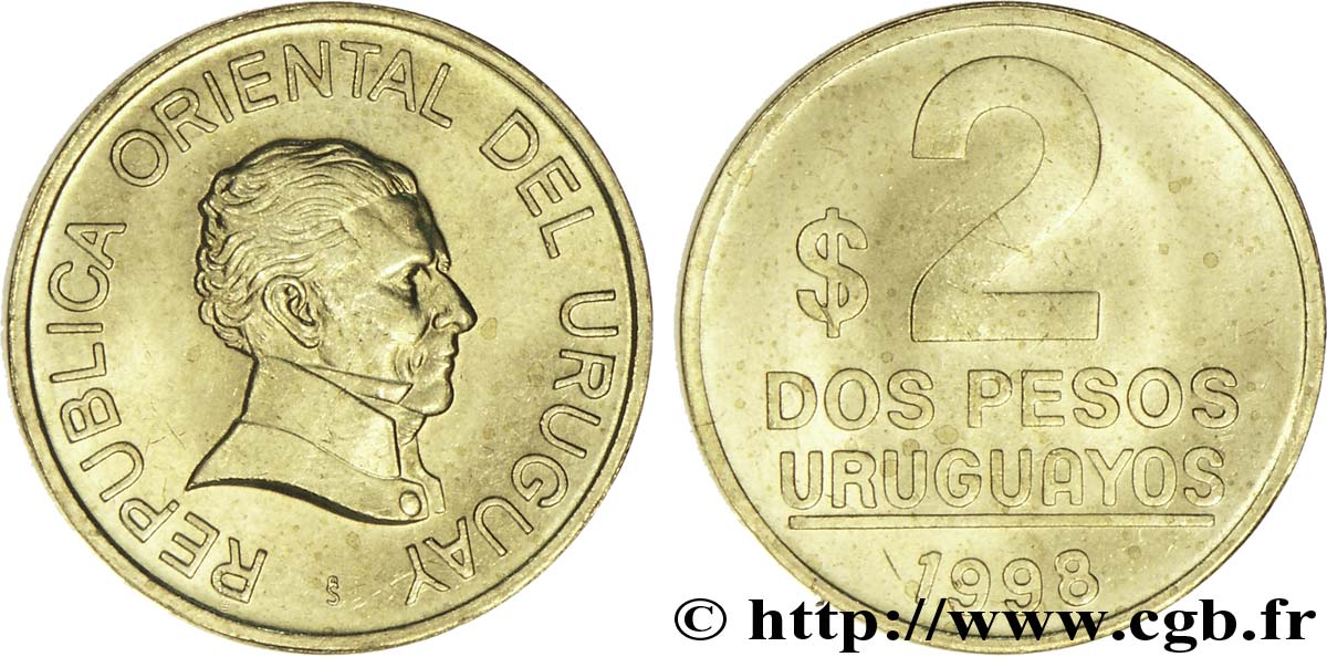 URUGUAY 2 Pesos José Gervasio Artigas, libérateur de l Uruguay 1998  MS 