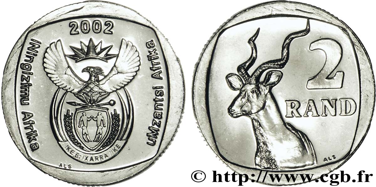 AFRIQUE DU SUD 2 Rand emblème / grand Kudu 2002  SPL 