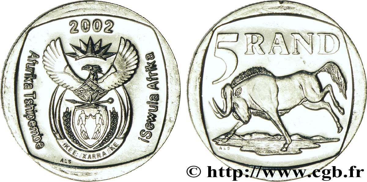 AFRIQUE DU SUD 5 Rand emblème / buffle 2002  SPL 