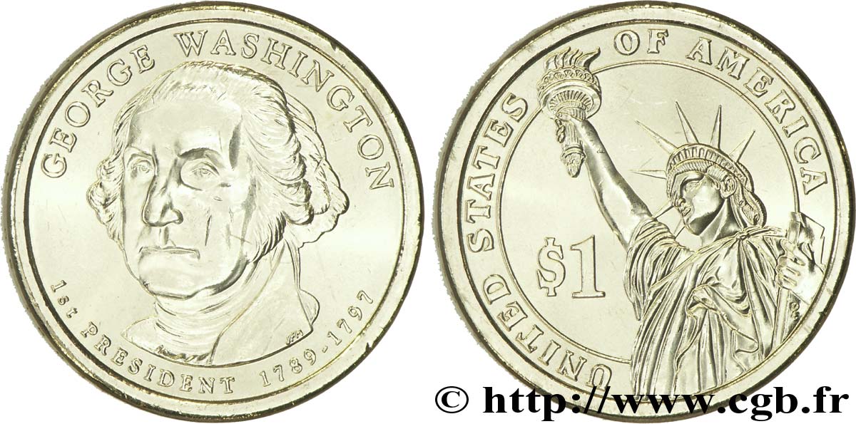 ÉTATS-UNIS D AMÉRIQUE 1 Dollar Présidentiel Georges Washington / statue de la liberté type tranche A 2007 Denver SPL 