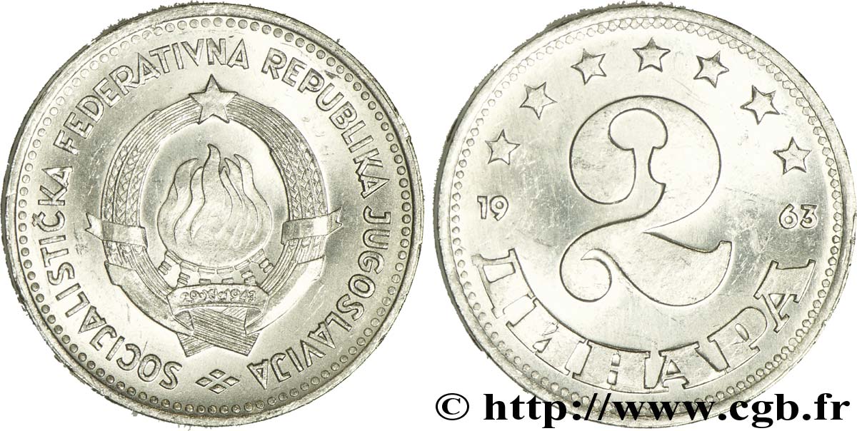 YUGOSLAVIA 2 Dinara emblème de la RFSY 1963  SC 