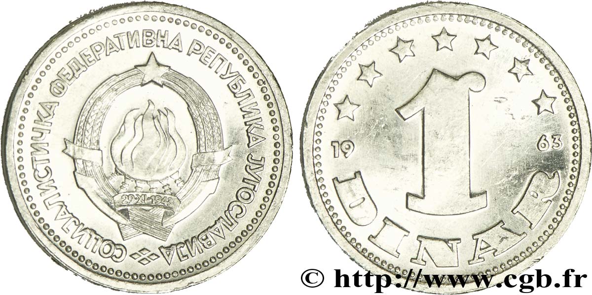 YUGOSLAVIA 1 Dinara emblème de la RFSY 1963  SC 