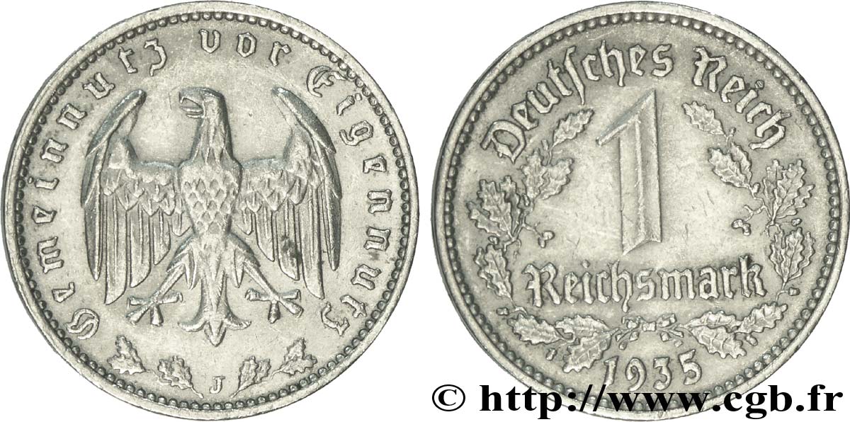 ALLEMAGNE 1 Reichsmark aigle 1935 Hambourg - J TTB+ 