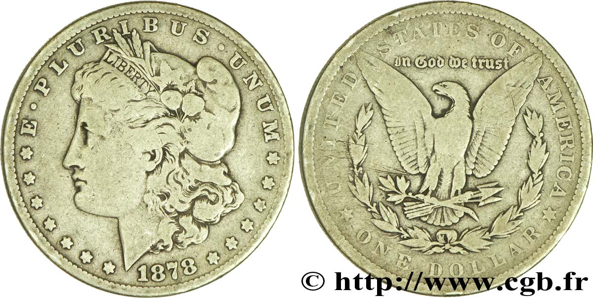 ÉTATS-UNIS D AMÉRIQUE 1 Dollar type Morgan type à 7 plumes, 3e revers 1878 Philadelphie TB 