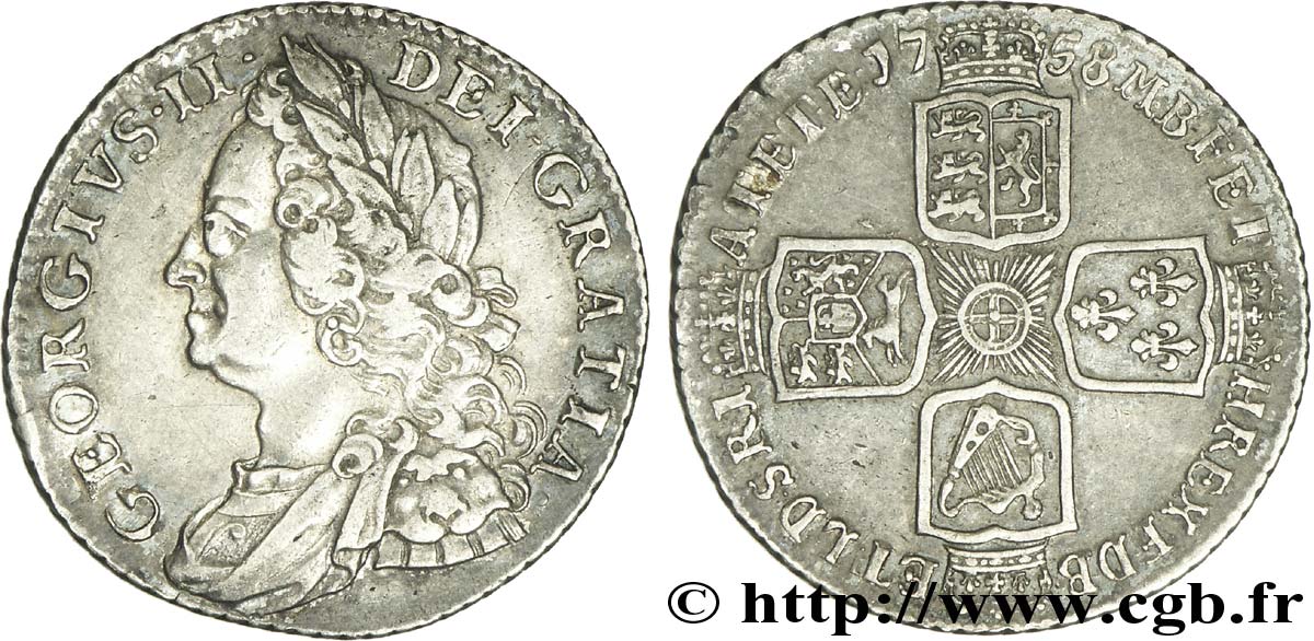 ROYAUME-UNI 1 Shilling Georges II 1758  SUP 