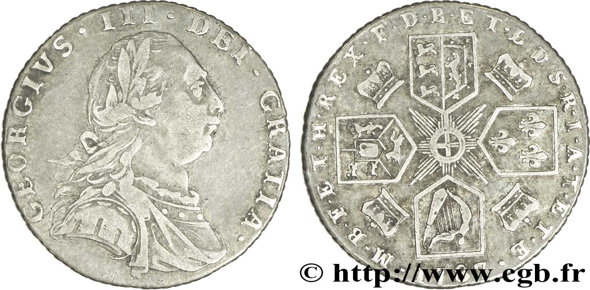 ROYAUME-UNI 6 Pence Georges III / emblème, type sans semée de coeur dans les armes de Hanovre 1787  TTB 