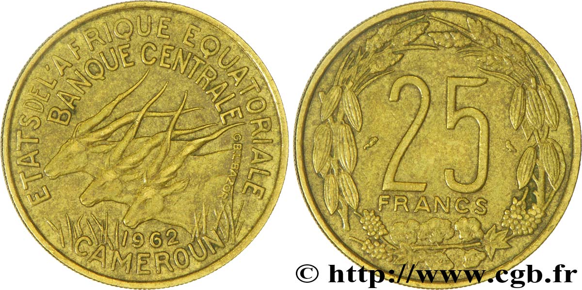 ÉTATS DE L AFRIQUE ÉQUATORIALE 25 Francs antilopes 1962  TTB+ 