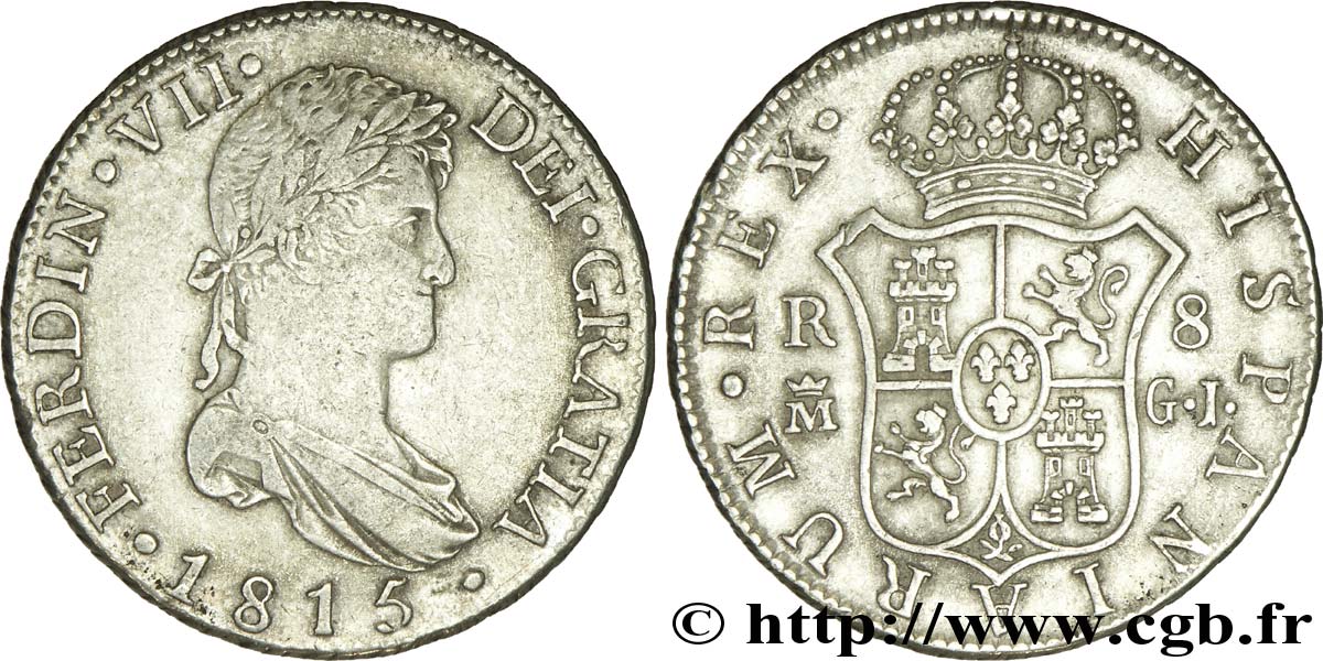 ESPAGNE 8 Reales Ferdinand VII / écu  1815 Madrid TTB 